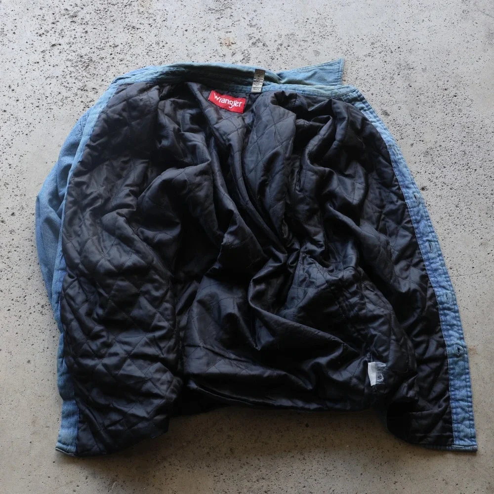Vintage Wrangler Mens XL Quilted Lined Denim Shirt Jacket Faded Blue Workwear